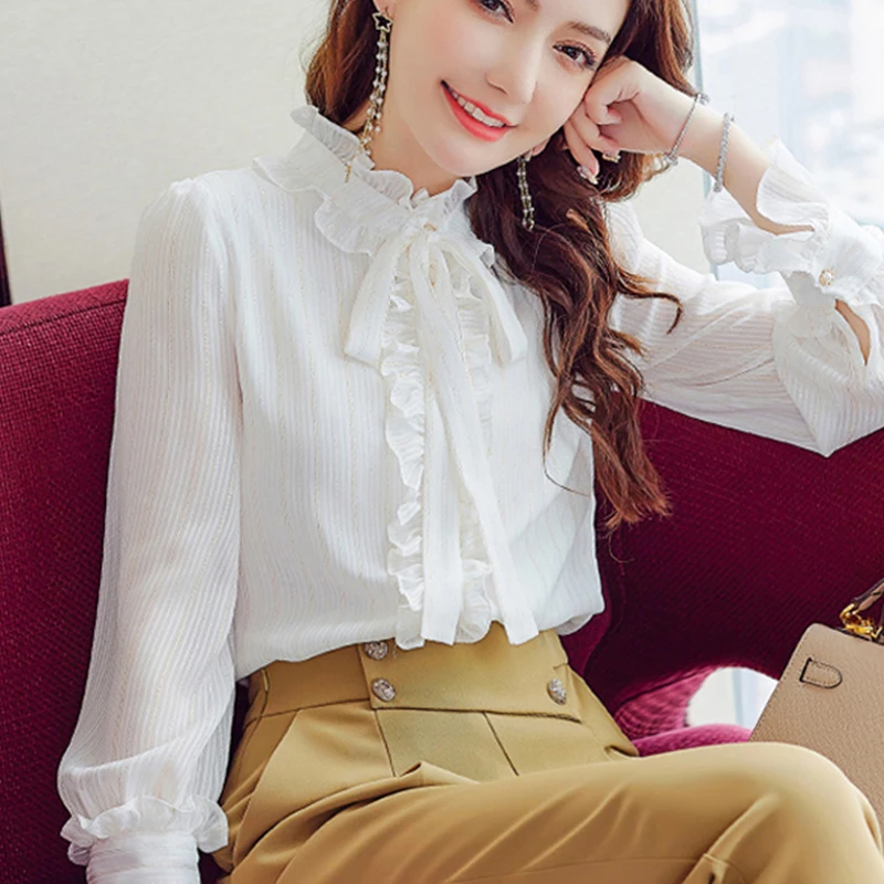 春秋新款长袖衬衫女气质法式立领设计感优雅通勤淑女打底衫88601
