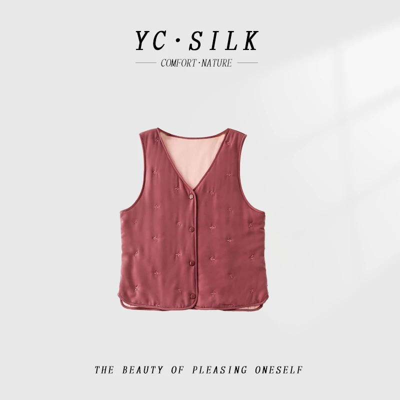 【100%桑蚕丝填充】女士保暖马夹马甲复古宽松秋冬冬季休闲时尚4212