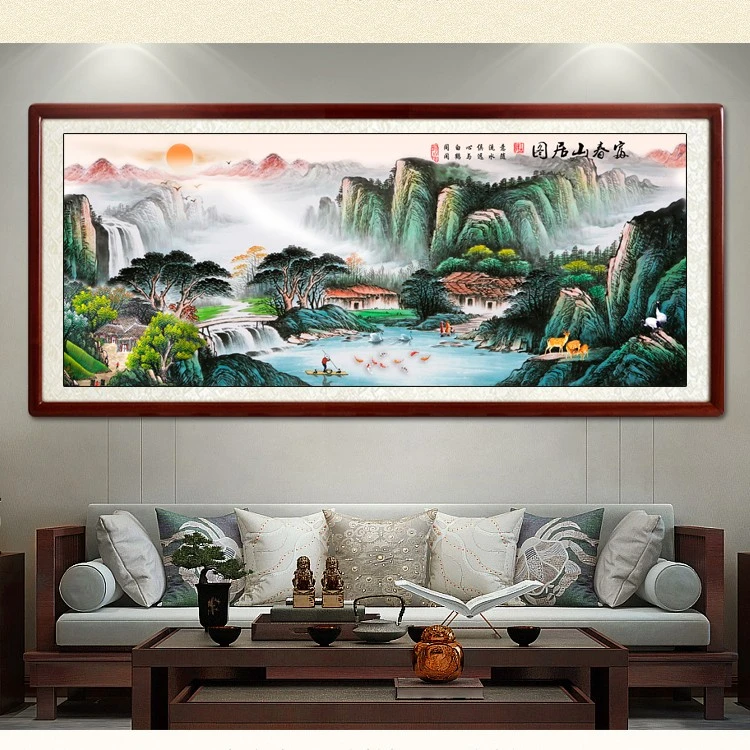 【新版富春山居图】大幅大格四股手工自绣棉线十字绣满绣无勾边51