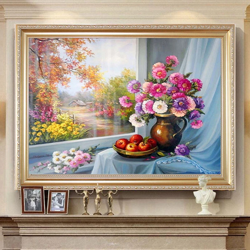 油画花瓶【DXF-DX-1241】中格三股自绣棉线客厅油画十字绣