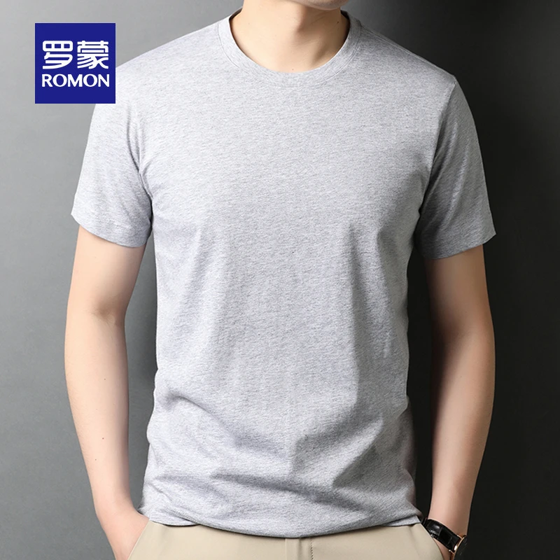 罗蒙打底新款爆款清凉短袖上衣简约100%纯棉T恤百搭透气圆领体恤