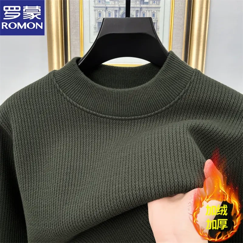 罗蒙轻奢加绒加厚保暖毛衣冬季半高领纯色打底时尚百搭亲肤针织衫