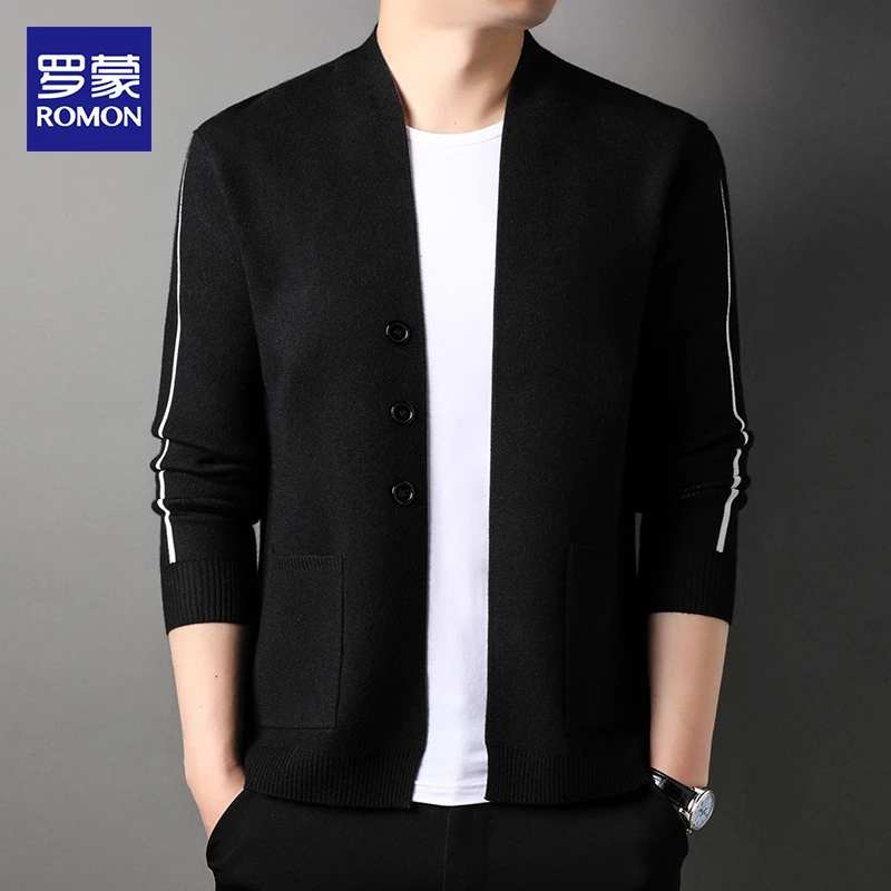 罗蒙高档新款春秋季针织开衫男士休闲宽松外套百搭上衣中青年毛衣