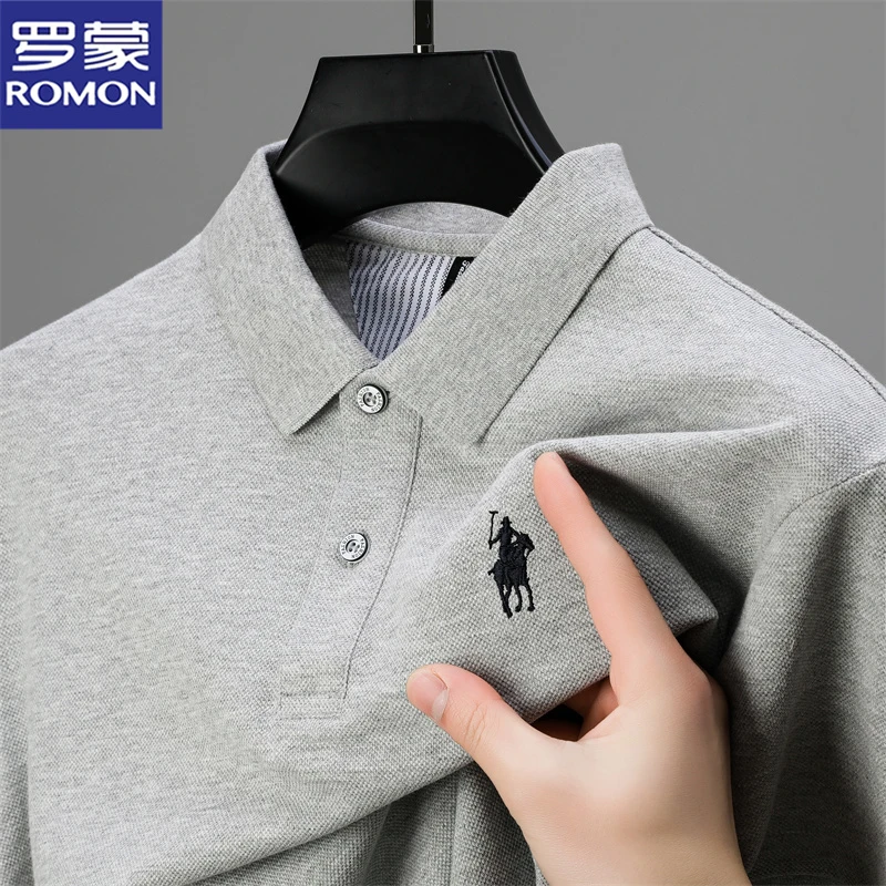 罗蒙100%纯棉夏季POLO衫清凉短袖新款休闲百搭宽松t恤刺绣薄上衣