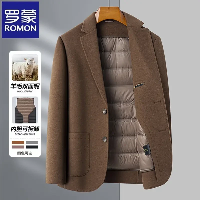 【可拆卸内胆】罗蒙冬季男士保暖毛呢外套休闲含羊毛双面呢潮流大衣