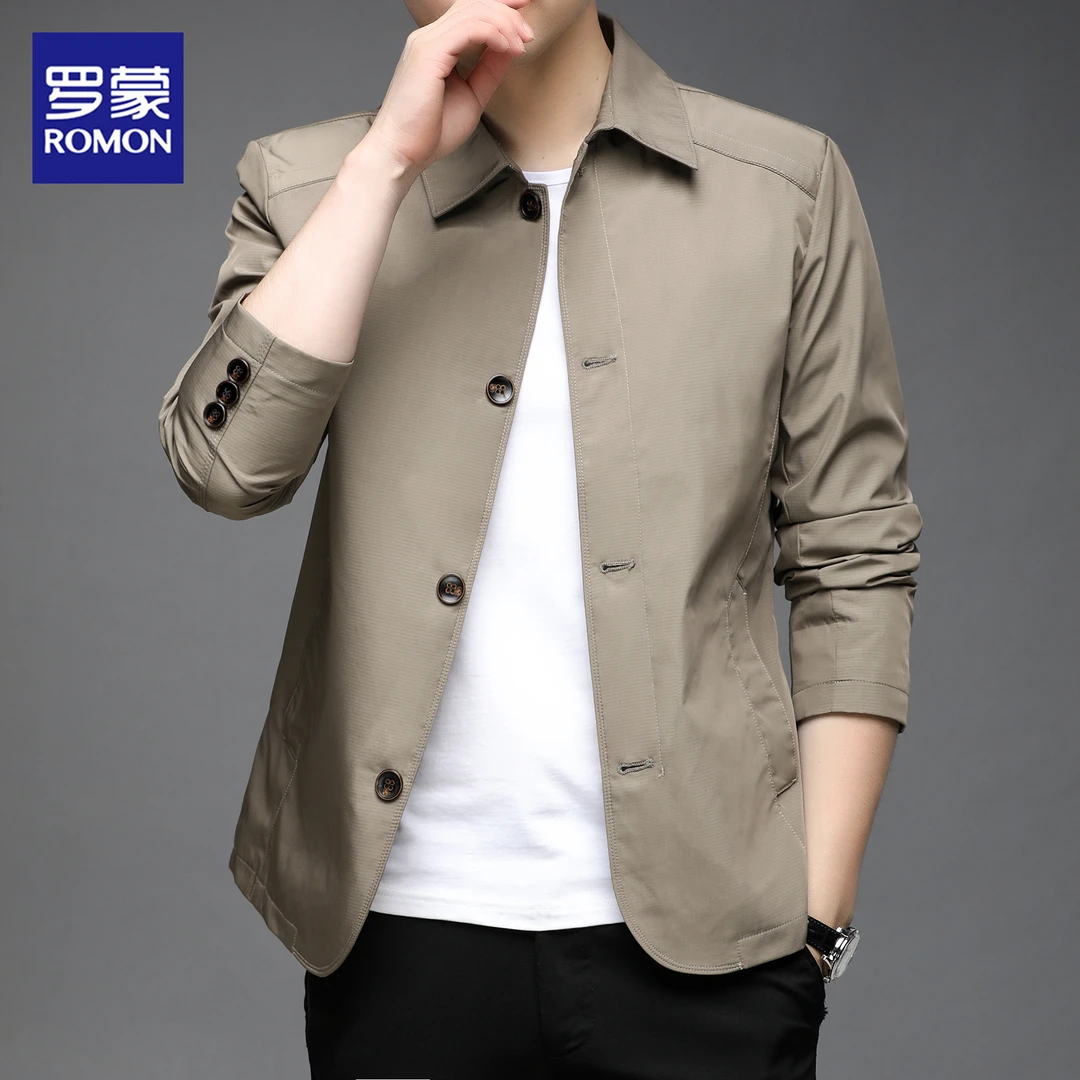 罗蒙男装春秋季商务休闲宽松夹克西服薄款中青年男士翻领外套西装