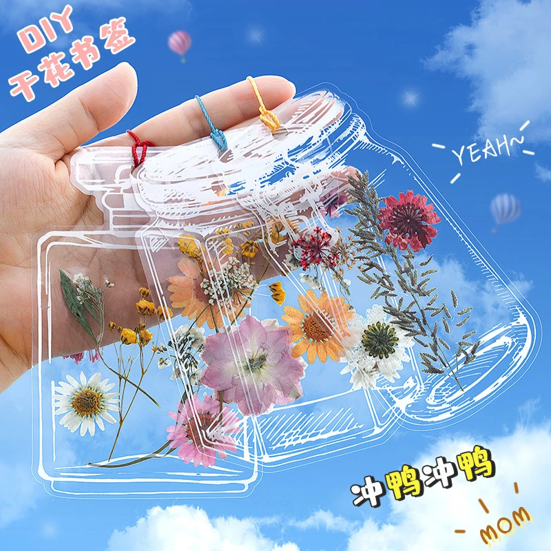 新款植物标本玻璃瓶书签瓶子里的儿童手工DIY便携透明贴纸自制