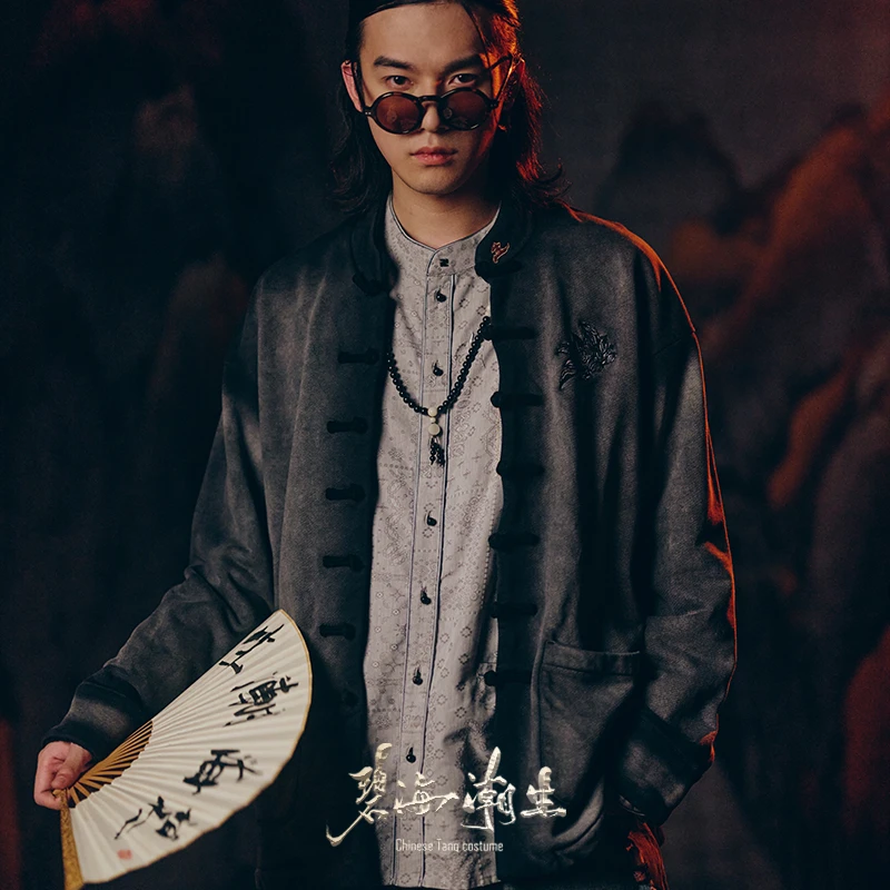 碧海潮生【洗砚】秋冬新款中国风国潮新中式水洗渐变针织唐装外套