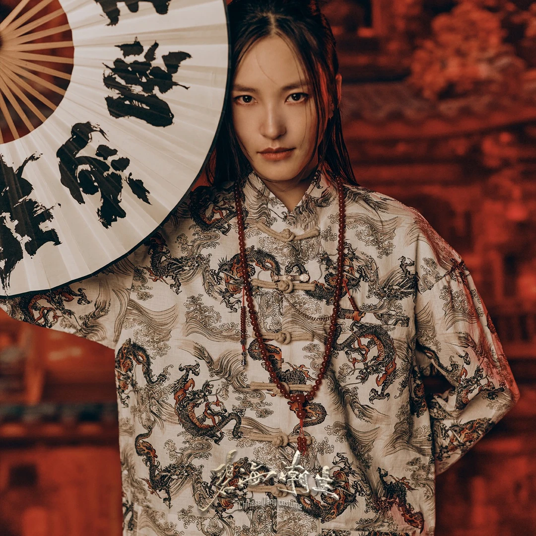 碧海潮生【黑/白龙王】新款原创中国风中式休闲印花唐装外套