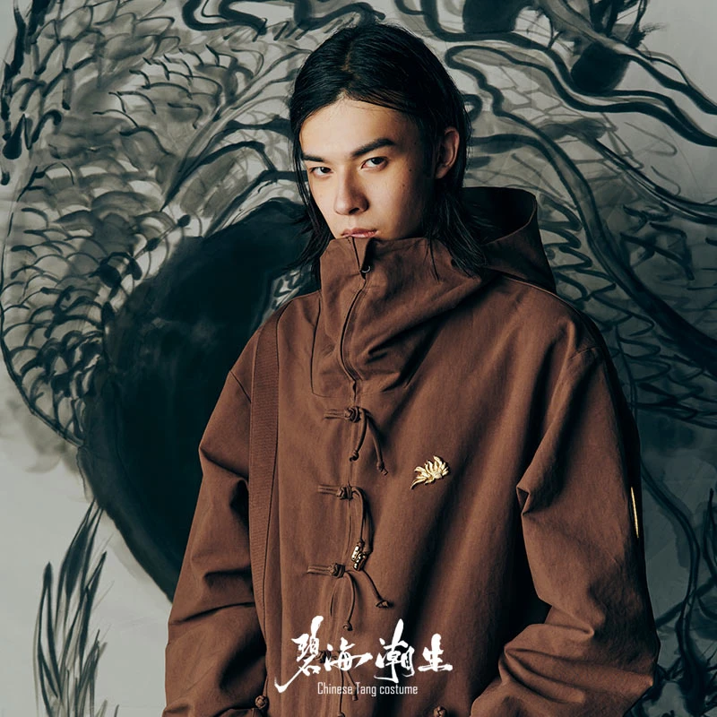 碧海潮生＜花无尽藏•棕＞秋冬新款中国风国潮刺绣立领风衣外套