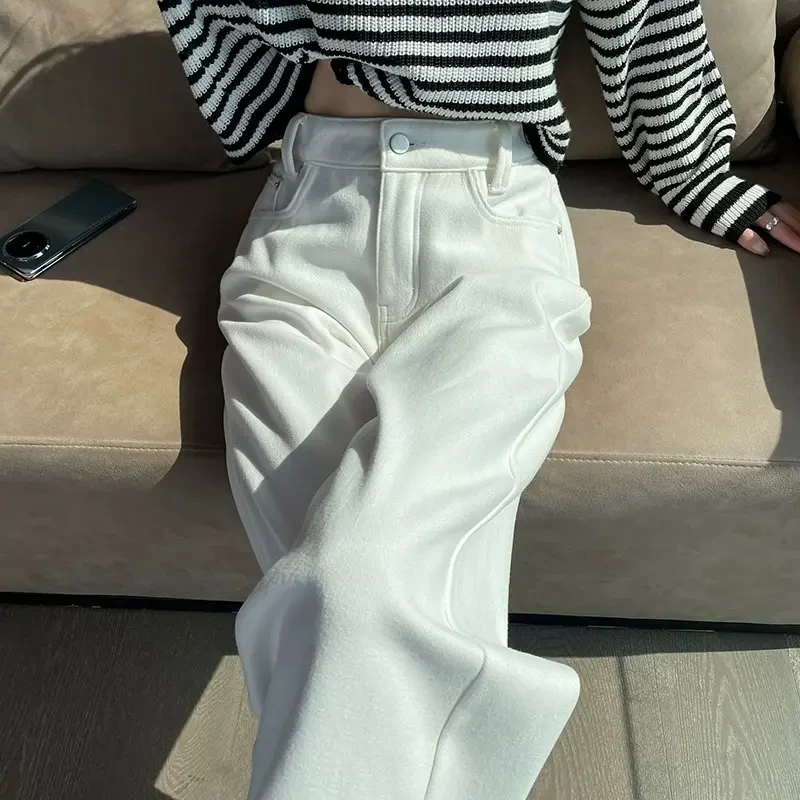 白色裤子窄版阔腿牛仔裤女秋装大码女装女裤子窄版宽松爆款拖地裤