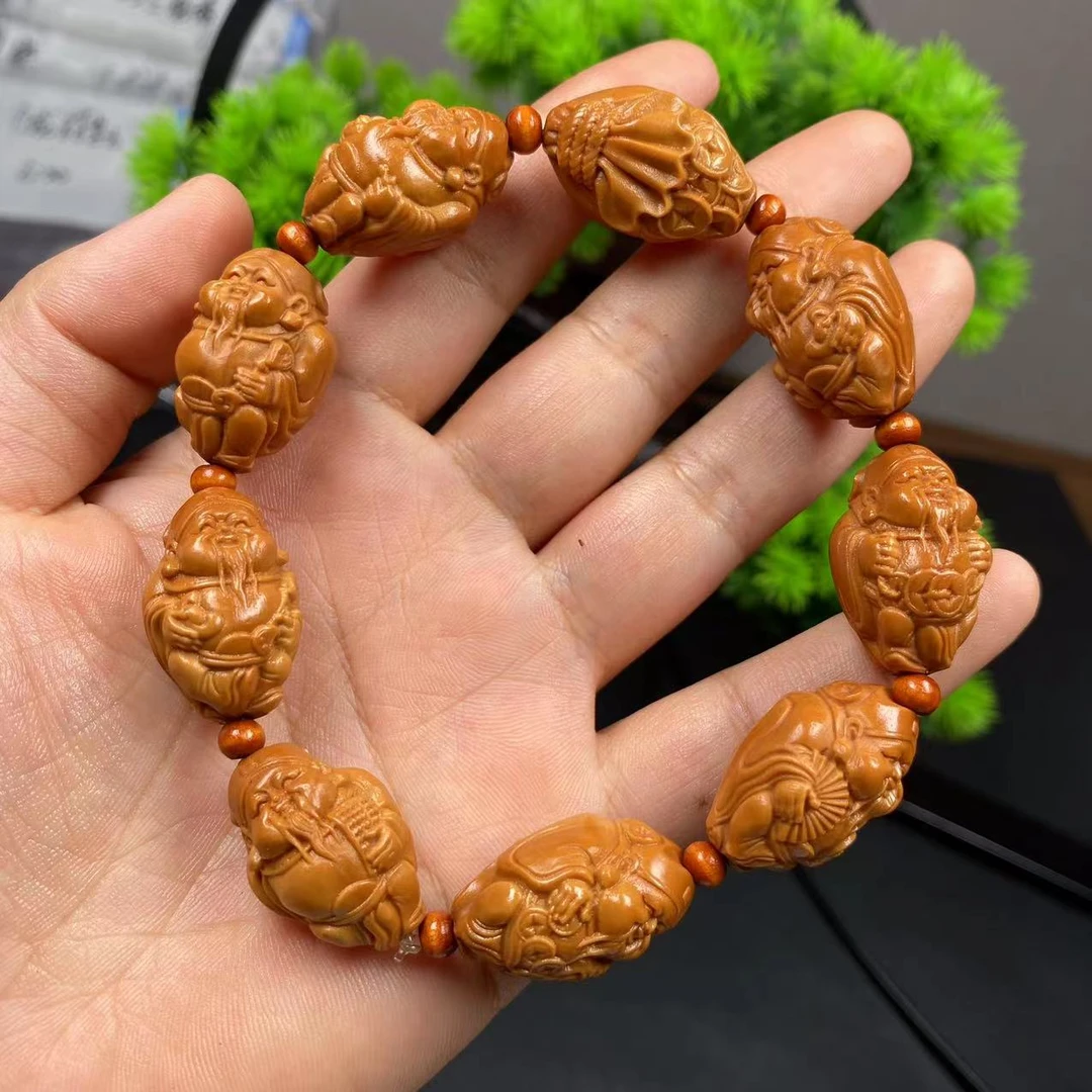 橄榄核核雕文玩手串金浦财神