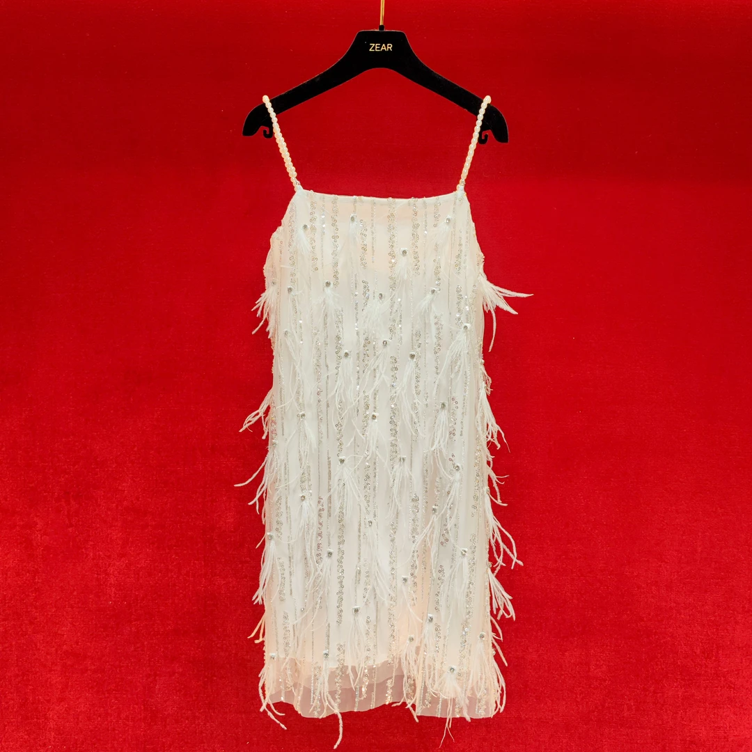 【ZEAR】法式羽毛亮片吊带连衣裙Z000495【肖】