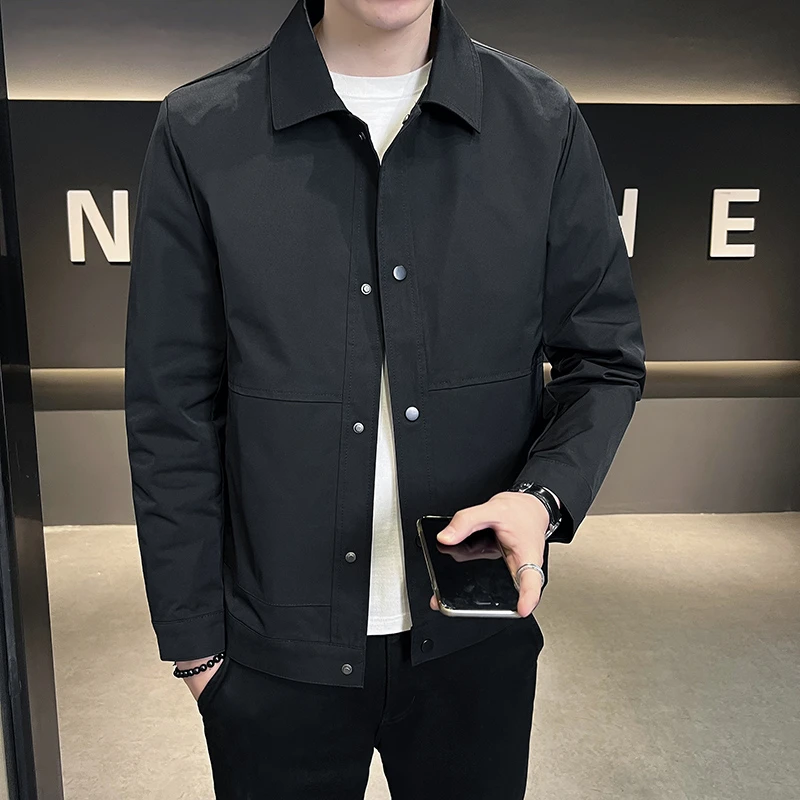 春季新款男士翻领夹克外套时尚百搭春秋季潮流修身韩版休闲男外套