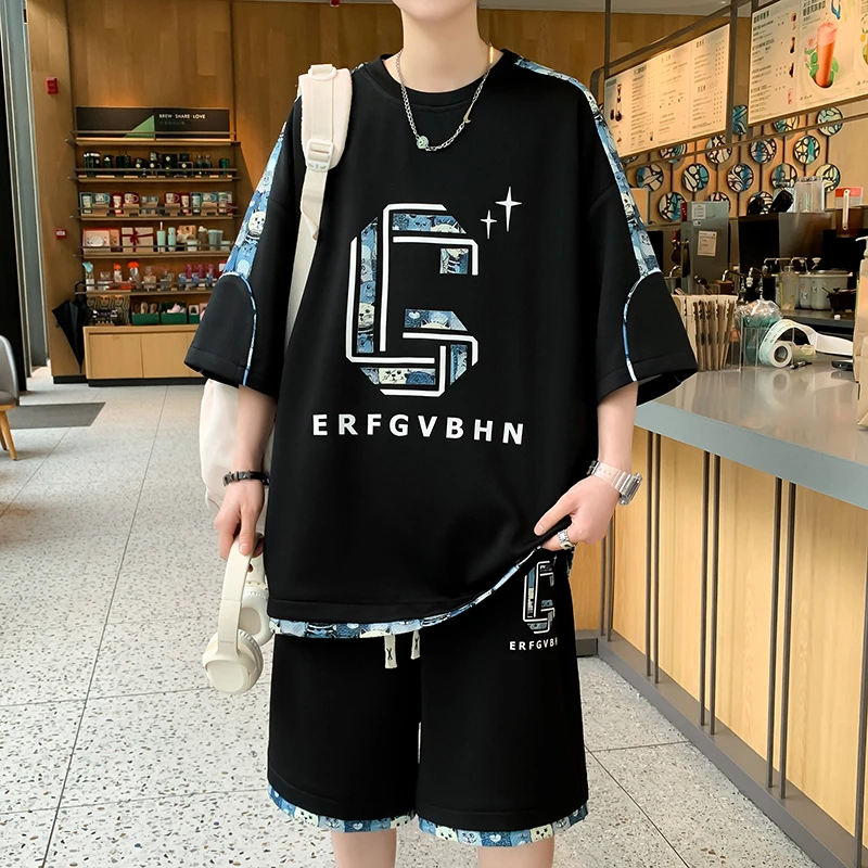2024新款休闲运动套装男夏季短袖短裤男士一套搭配帅气半袖两件装