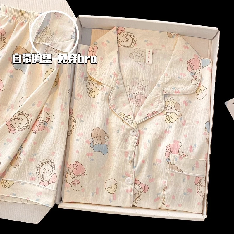 mikko带胸垫春秋季睡衣女套装长袖卡通可爱宽松爆款时尚居家居服