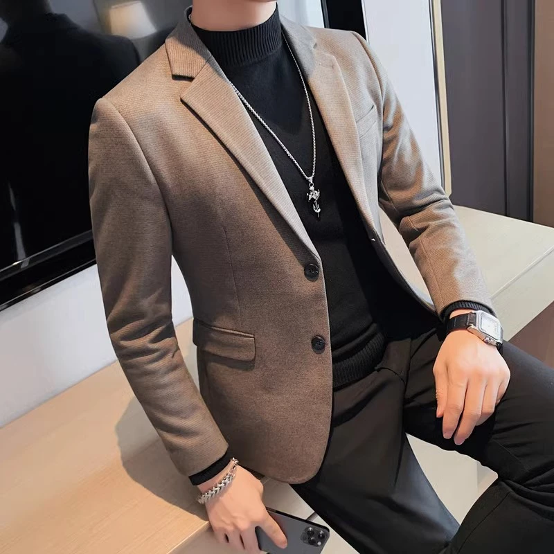 秋冬新款英伦西装外套修身韩版潮流男士百搭纯色单排扣西服上衣