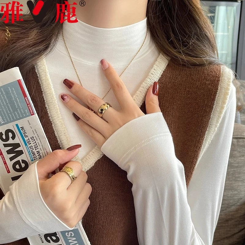 V/雅鹿半高领打底衫女春秋2024新款薄款秋冬内搭洋气显瘦长袖上衣