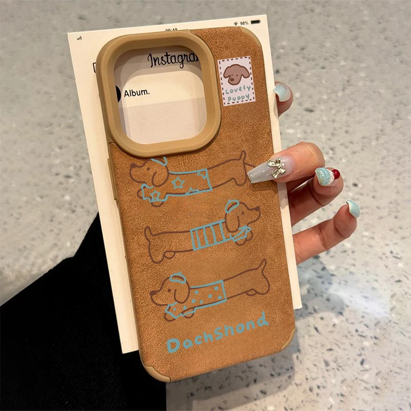 腊肠狗适用于苹果华为荣耀VIVO小米OPPO翻毛皮卡通创意防摔手机壳