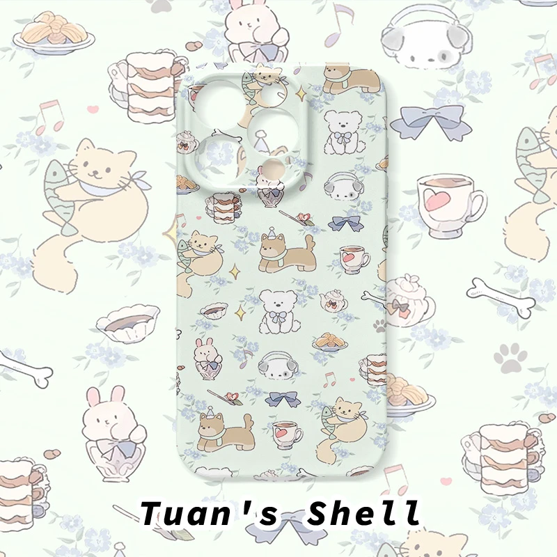 绿色碎花动物液态菲林软壳适用苹果/华为/VIVO/OPPO可爱ins手机壳