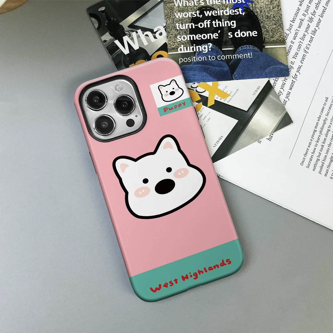 磨砂菲林二合一大头西高地适用苹果华为VIVO一加OPPO卡通手机壳