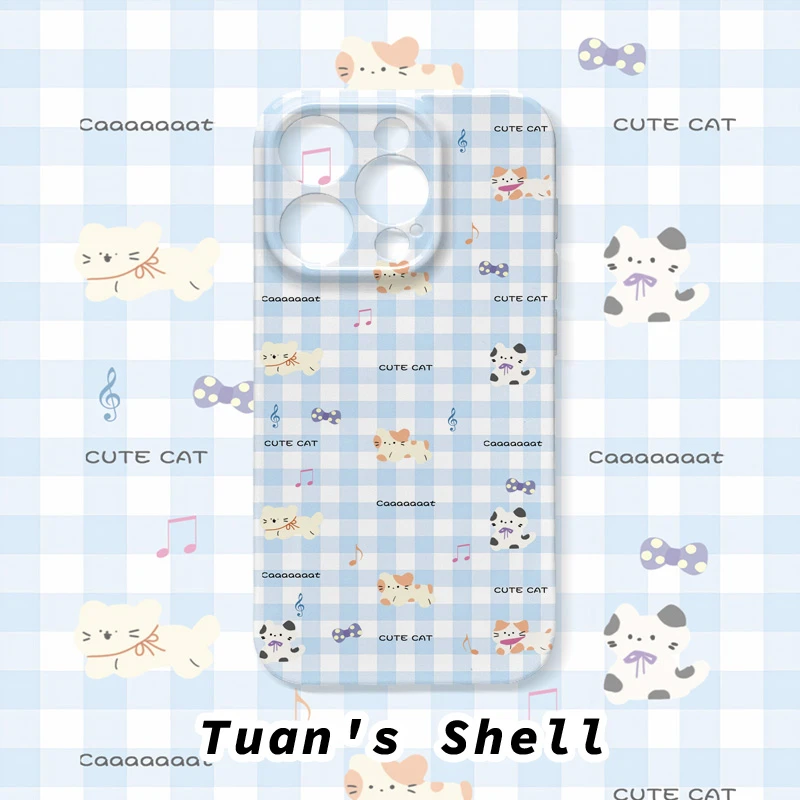格子斑点猫菲林软壳适用苹果/华为/VIVO/OPPO一加可爱创意手机壳