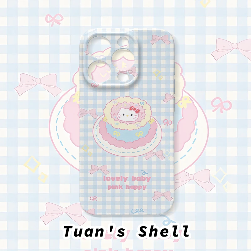 蓝格子蛋糕KT猫菲林软壳适用苹果/华为/VIVO/OPPO可爱个性手机壳