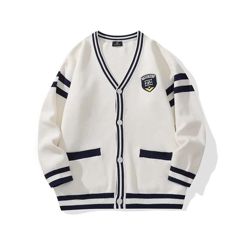 Master Zero零主时代学院风撞色针织开衫毛衣通用时尚休闲MZ97001