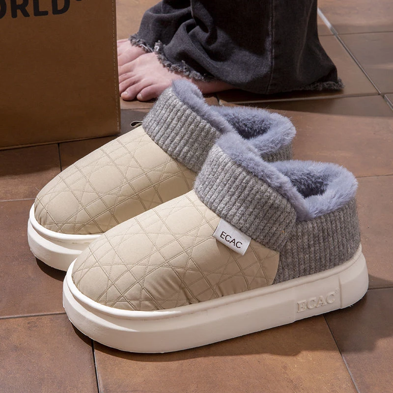 冬季保暖包跟防水棉鞋女外穿居家家用厚底防滑加绒防寒软底棉鞋男