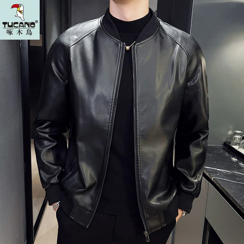 TUCANO/啄木鳥2023春秋季新款立领皮衣男修身韩版休闲皮夹克外套