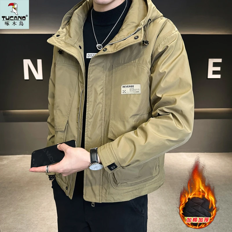 TUCANO/啄木鳥男士加棉冲锋衣外套秋冬季连帽工装夹克潮流上衣服
