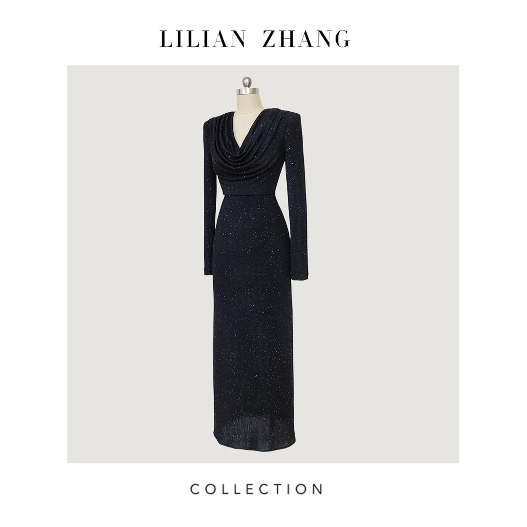 定制—都市力量—繁花盛绽—Lady挚爱针织荡领宴会轻礼服裙2401016