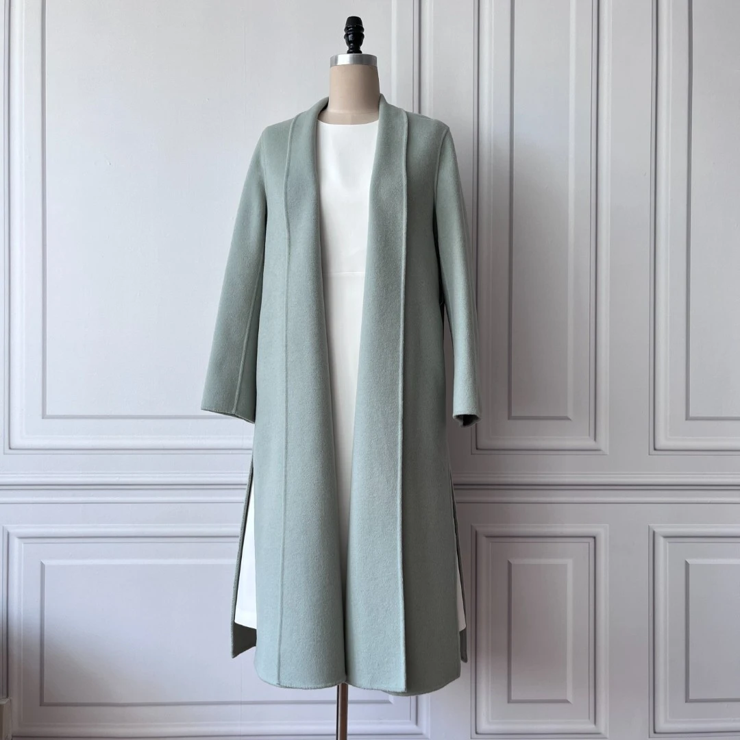 浪漫情怀—青果领系带双面呢大衣-百搭秋冬中长款冬季外套2106011