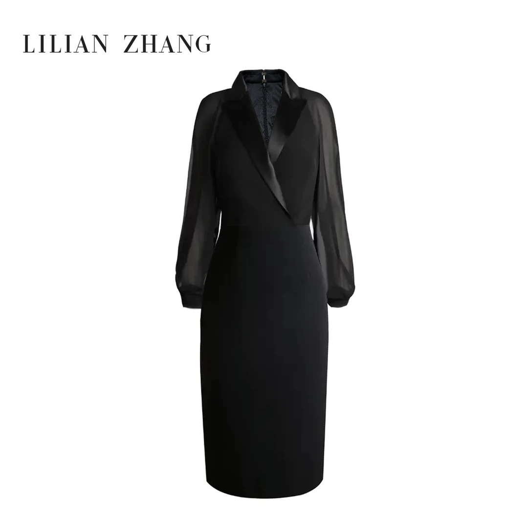 定制—“奢华都市”—摩登新宠—挚爱老钱风黑色长袖连衣裙 2401037