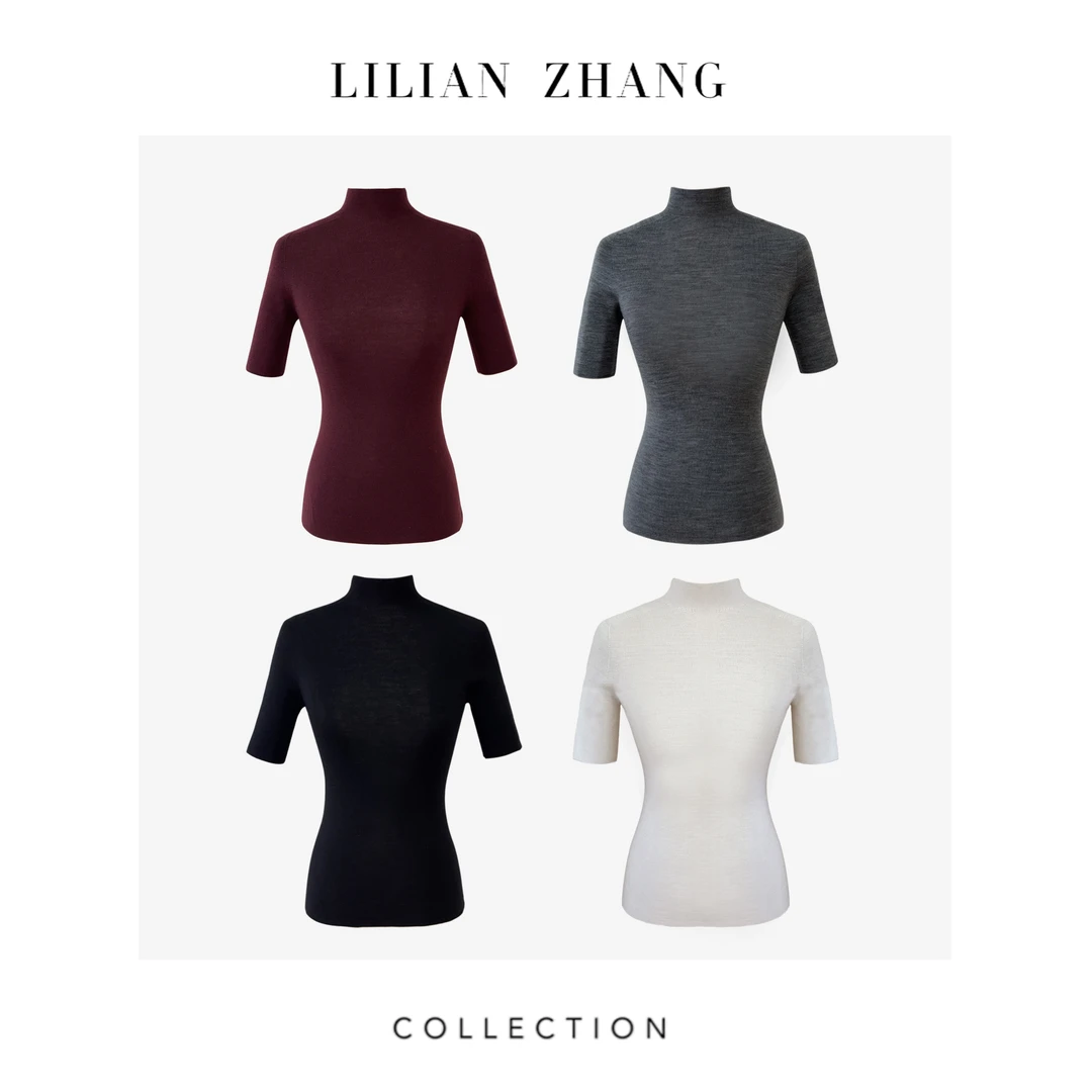 LILIAN ZHANG 秋冬定制—扬子纱、半高领中袖羊毛套衫打底衫2408005
