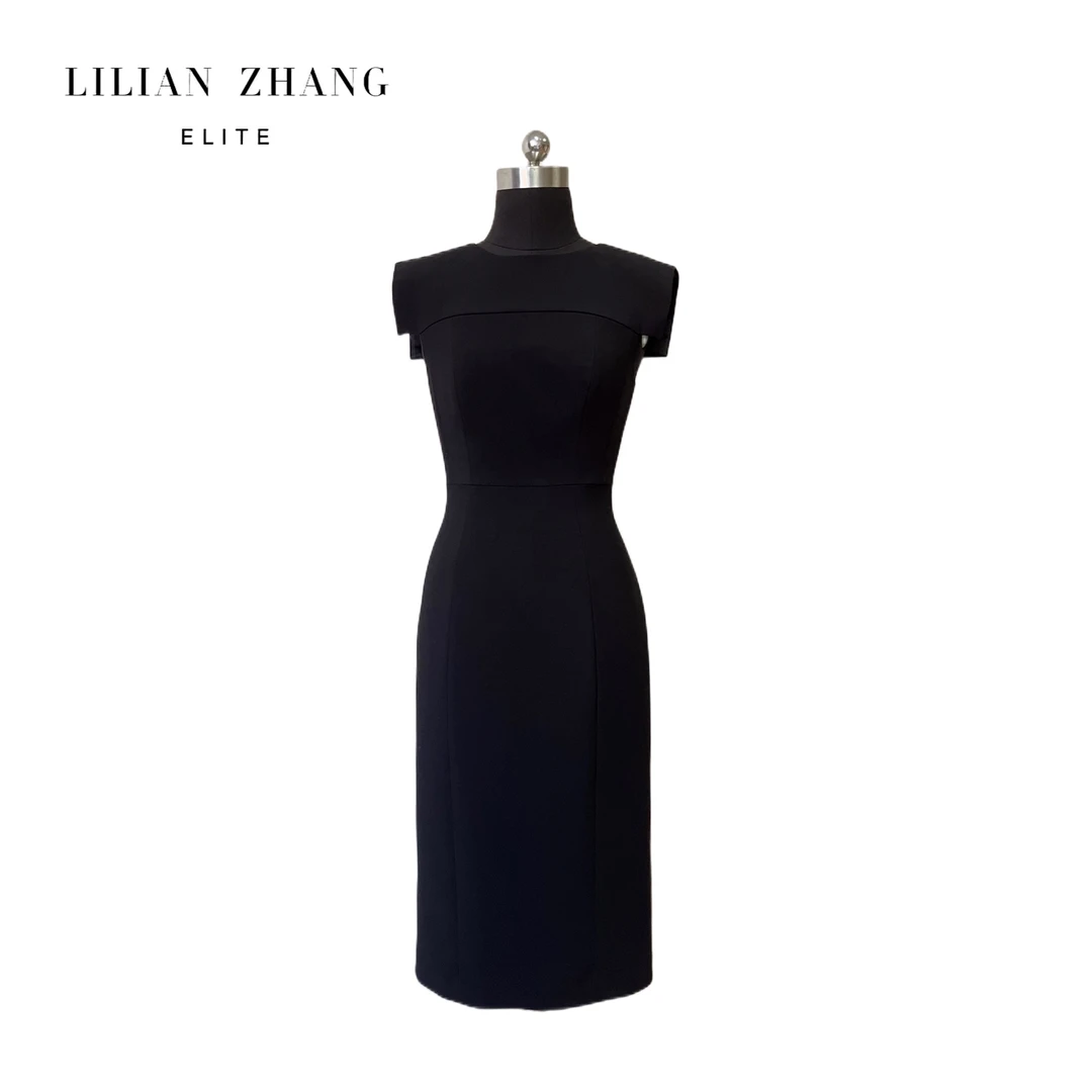 LILIAN ZHANG——都市力量—纯粹经典—挚爱高级感修身小黑裙 2301081