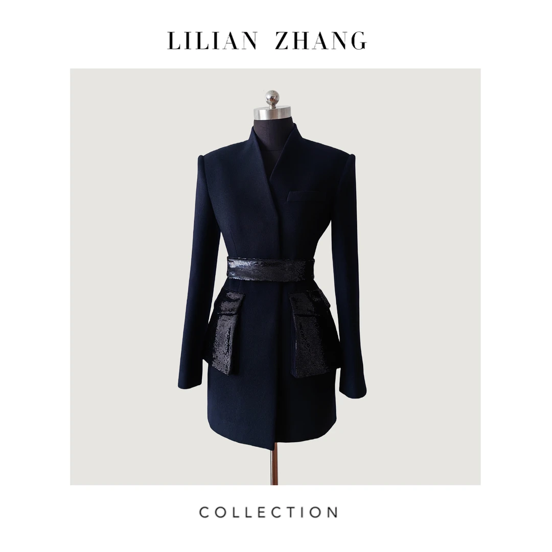 定制—‘’都市力量‘’—‘至简新潮‘—挚爱拼接刺绣中长款大衣 2305045