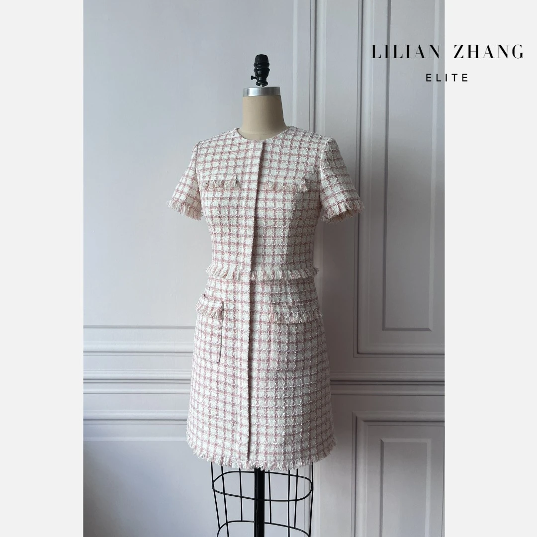 定制-Vintage-轻奢、法式风优雅粗花呢流苏小香连衣裙  2201082