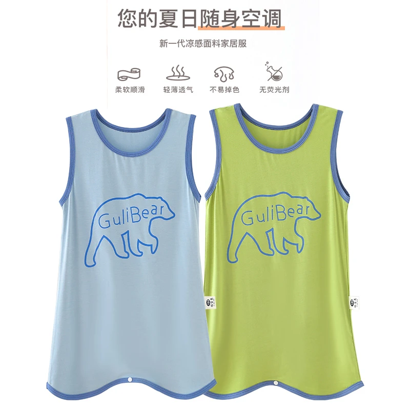 儿童连体睡衣夏季薄款舒适莫代尔男童空调服宝宝连体卡通家居服