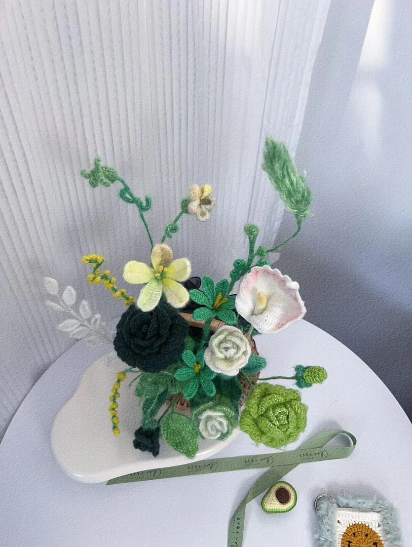 手作让礼物更珍贵手工编织花花定制原创搭配绿色系生日创意礼物