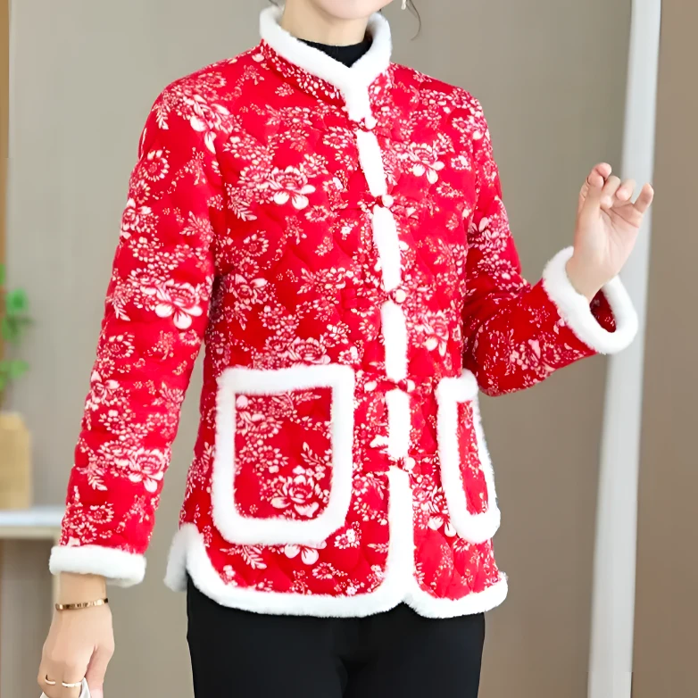 2024冬季新款复古时尚碎花加厚保暖中国风爆款民族风妈妈装棉袄