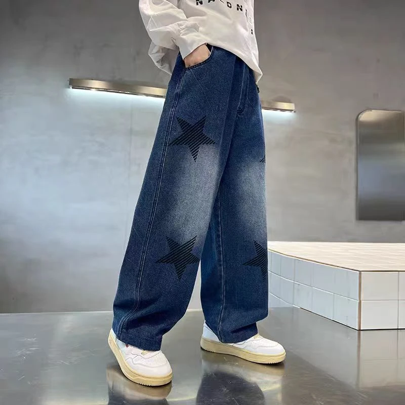 501595童装男童休闲牛仔裤2024秋款儿童宽松牛仔长裤男孩休闲裤子