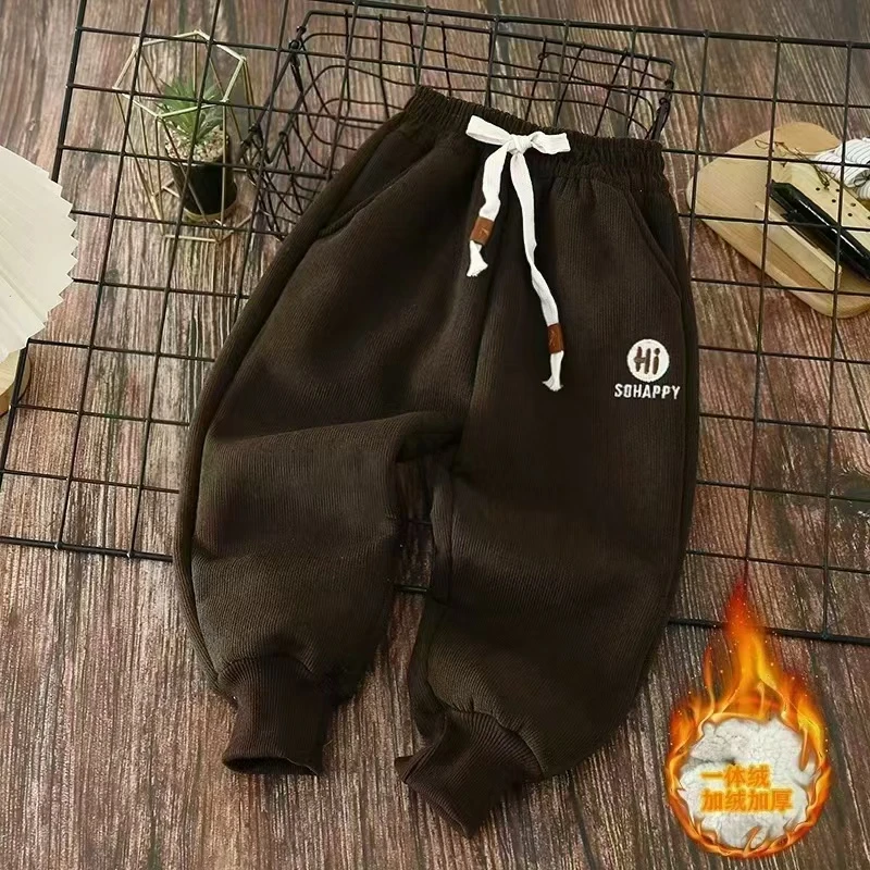 501771童装男童加绒休闲裤2024冬季儿童灯芯绒休闲裤宝宝冬款裤子