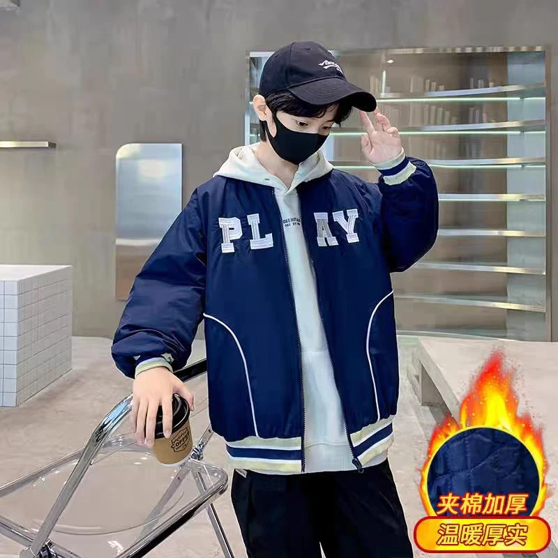501813童装男童棉服2024冬款儿童夹棉棒球服棉衣宝宝潮酷厚棉外套