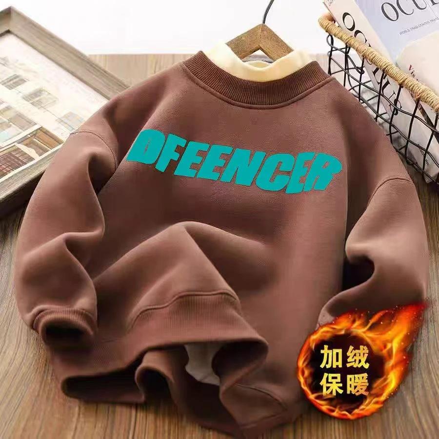 501899童装男童卫衣2024新款秋冬洋气加绒圆领卫衣外搭儿童帅气衣