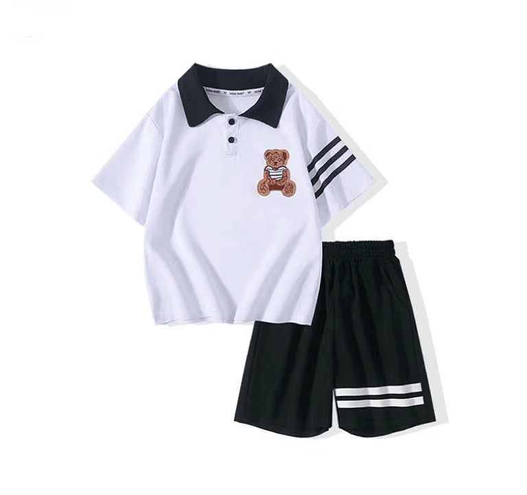 501130童装男童棉半袖POLI领套装2024夏季儿童两件套短袖短裤潮款