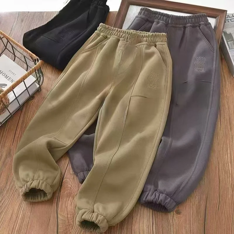 501844童装男童加绒卫裤2024冬季儿童休闲洋气休闲裤宝宝冬款裤子