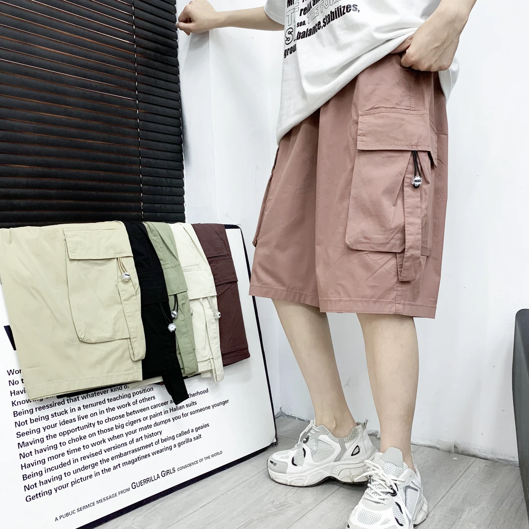 夏季薄款宽松五分飘带款短裤工装兜水洗棉弹力潮流时尚百搭男童