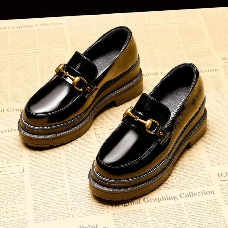 新款英伦风小皮鞋女2023秋冬百搭 新款百搭复古单鞋厚底加绒乐福