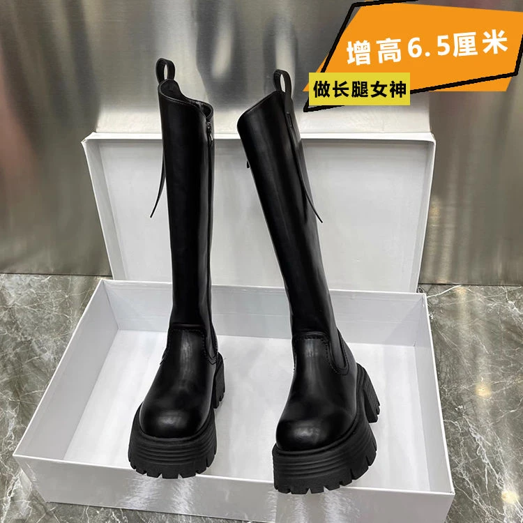 新款冬款增高6.5cm厚底显瘦不过膝骑士高筒长靴2023欧货秋冬不等